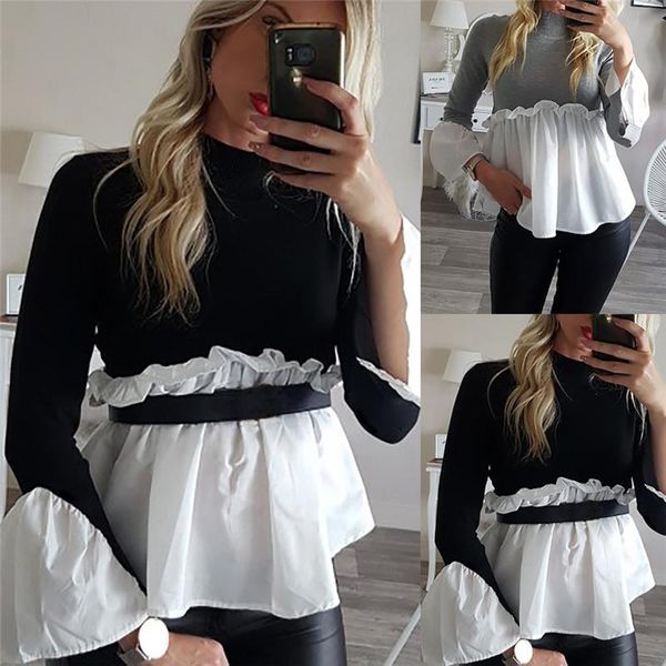 fashion ol women long flare sleeve frill ruffles shirt jumper turtleneck pullover patchwork blouse outwear elegant women's blouses & s, White
fashion ol women long flare sleeve frill ruffles shirt jumper turtleneck pullover patchwork blouse outwear elegant women's blouses & s, White