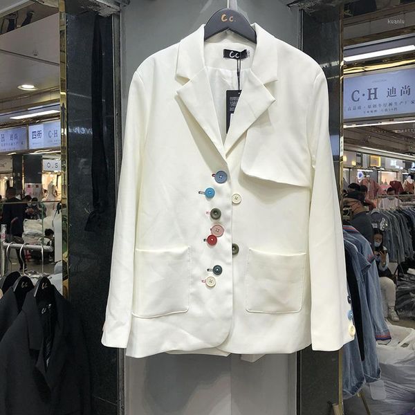 women's suits & blazers white suit jacket for women 2021 spring and autumn korean style irregular colorful buttons loose casual black b, White;black
women's suits & blazers white suit jacket for women 2021 spring and autumn korean style irregular colorful buttons loose casual black b, White;black