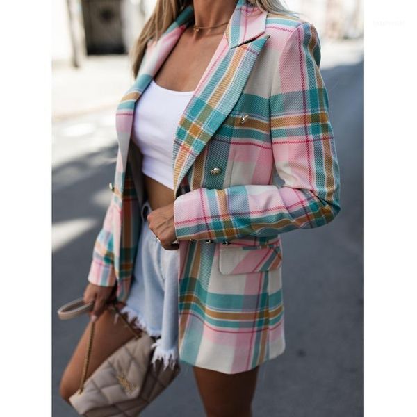 women's suits & blazers 2021 autumn colourful plaid blazer coats for long sleeve slim jacket double breasted lady fashion jackets, White;black
women's suits & blazers 2021 autumn colourful plaid blazer coats for long sleeve slim jacket double breasted lady fashion jackets, White;black