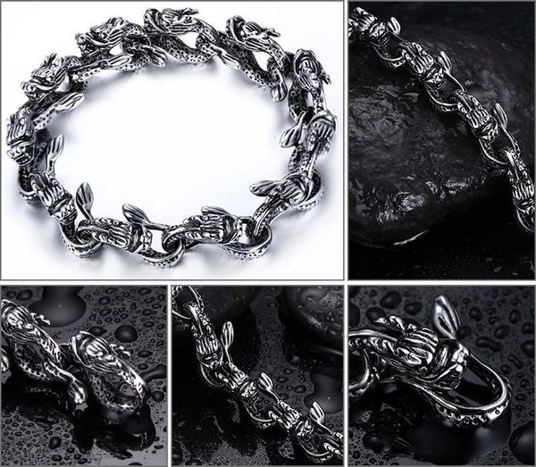 link, chain cool vintage men bracelet dragon head design bangle 316l stainless steel jewelry silver solid color, Black
link, chain cool vintage men bracelet dragon head design bangle 316l stainless steel jewelry silver solid color, Black