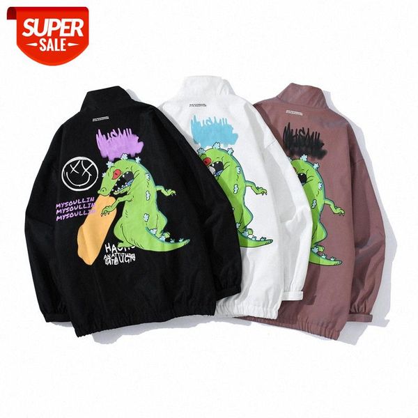 men's street loose trend hip-hop printed jacket windbreaker #0p6y, Black;brown
