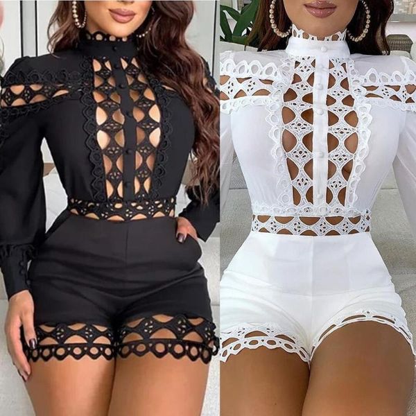 women solid hollow out jumpsuits female's stand collar full puffy sleeves short rompers fitness nightclub party women's &, Black;white
women solid hollow out jumpsuits female's stand collar full puffy sleeves short rompers fitness nightclub party women's &, Black;white