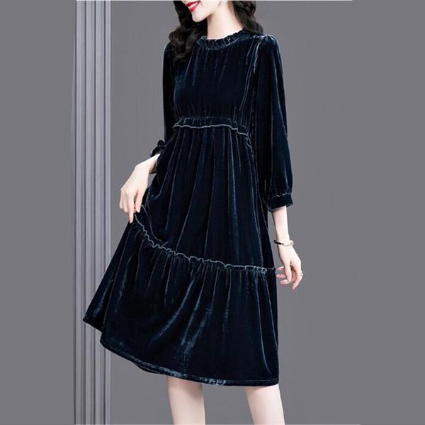casual dresses korean fashion elegant ruffled three-quarter sleeve gold velvet dress,office lady spring autunm vintage velour dress vestidos, Black;gray
casual dresses korean fashion elegant ruffled three-quarter sleeve gold velvet dress,office lady spring autunm vintage velour dress vestidos, Black;gray