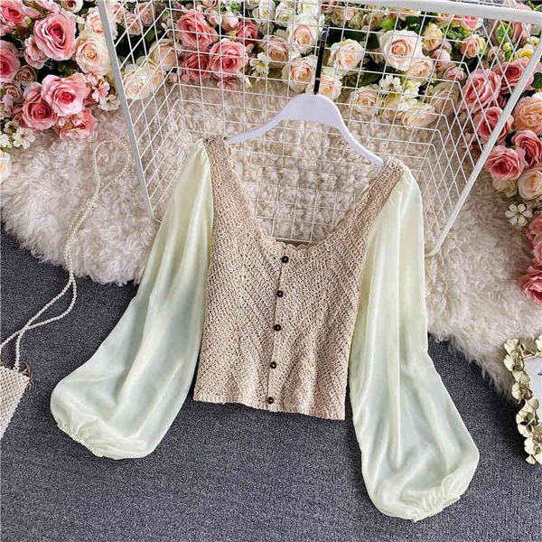 sweaters vintage hollow out blouse women elegant v-neck single breasted puff long sleeve slim short female patchwork shirt fashion, White;black
sweaters vintage hollow out blouse women elegant v-neck single breasted puff long sleeve slim short female patchwork shirt fashion, White;black