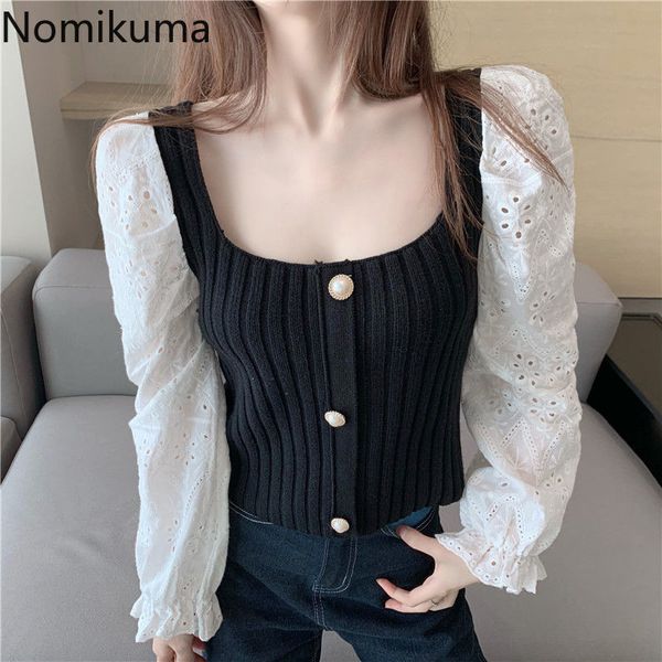 nomikuma korean hollow-out flare long sleeve patchwork knitted square collar women slim short knitwear coat new 6c846 210427, White;black
nomikuma korean hollow-out flare long sleeve patchwork knitted square collar women slim short knitwear coat new 6c846 210427, White;black