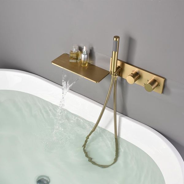 brass bathtub faucet set wall mounted thermostatic copper shower waterfall and handheld spray bathroom sets
brass bathtub faucet set wall mounted thermostatic copper shower waterfall and handheld spray bathroom sets