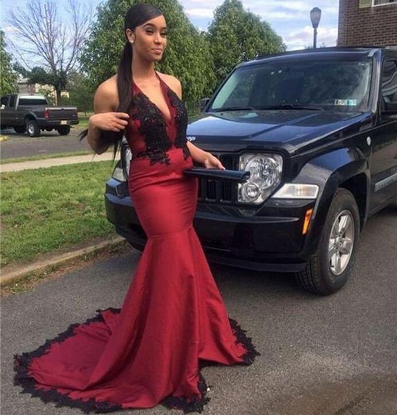 arabic halter lace appliqued mermaid evening dresses sweep train satin formal special occasion prom party gowns, Black;red
arabic halter lace appliqued mermaid evening dresses sweep train satin formal special occasion prom party gowns, Black;red