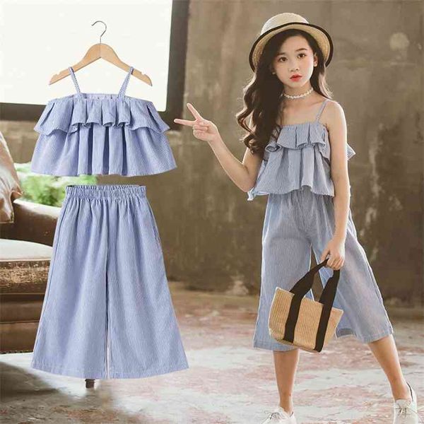 korean children clothes set summer backless shirts and wide leg pants for teenage blue stripes two piece birthday outfits 12year 210622, White
korean children clothes set summer backless shirts and wide leg pants for teenage blue stripes two piece birthday outfits 12year 210622, White