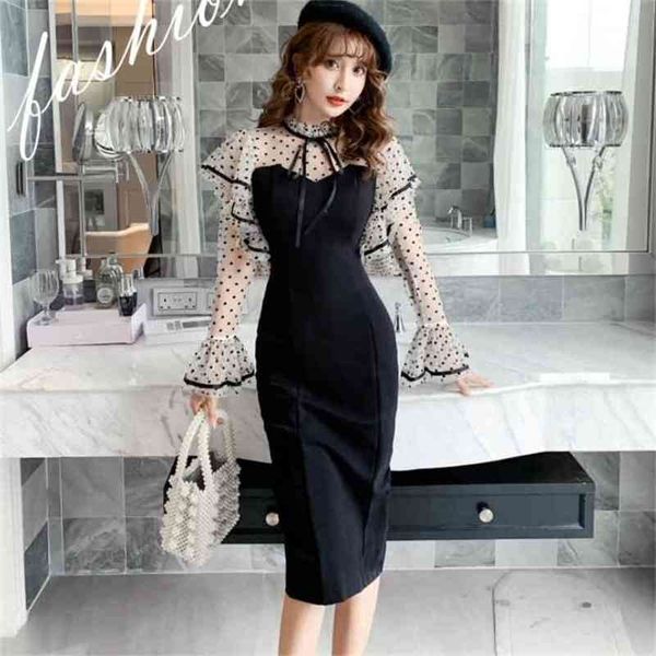 spring fashion flare sleeves polka dot mesh patchwork black dress women high waist package hip pencil party 210519, Black;gray
spring fashion flare sleeves polka dot mesh patchwork black dress women high waist package hip pencil party 210519, Black;gray