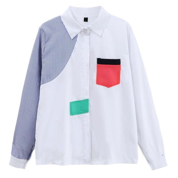 women's blouses & shirts 2021 arrival spring autumn women long sleeve shirt fashion contrast color stripe patchwork runway casual, White
women's blouses & shirts 2021 arrival spring autumn women long sleeve shirt fashion contrast color stripe patchwork runway casual, White