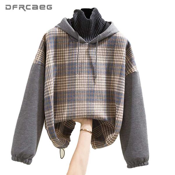 women's hoodies & sweatshirts oversized fake 2 piece women hoodie winter clothes 2021 streetwear warm velvet vintage plaid patchwork ho, Black
women's hoodies & sweatshirts oversized fake 2 piece women hoodie winter clothes 2021 streetwear warm velvet vintage plaid patchwork ho, Black