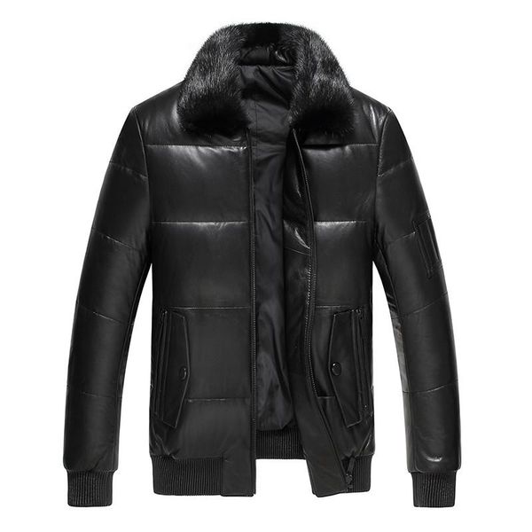men's leather & faux winter jacket men genuine real collar down casual sheepskin coat plus size erkek mont my5180, Black
men's leather & faux winter jacket men genuine real collar down casual sheepskin coat plus size erkek mont my5180, Black