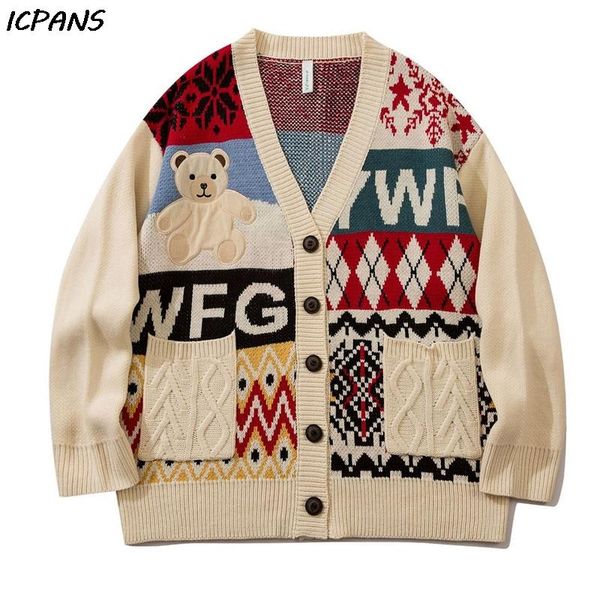 men's sweaters wool sweater male cardigan clothing bear jacquard winter coat hip hop knitwear japan streetwear jackets, White;black
men's sweaters wool sweater male cardigan clothing bear jacquard winter coat hip hop knitwear japan streetwear jackets, White;black