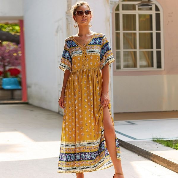 ladies vintage bohemian summer women casual split slim a-line v neck half sleeve long print elegant dress 2021 new, Black;gray
ladies vintage bohemian summer women casual split slim a-line v neck half sleeve long print elegant dress 2021 new, Black;gray