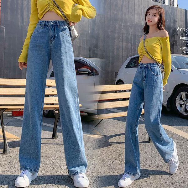 women's jeans spring and summer loose korean version of the students high waist show thin broad legs straight tube drag long pants, Blue
women's jeans spring and summer loose korean version of the students high waist show thin broad legs straight tube drag long pants, Blue