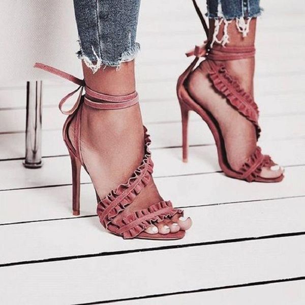 high heels lace up sandals women gladiator summer fashion ruffles ankle strap ladies shoes open toe stiletto party, Black
high heels lace up sandals women gladiator summer fashion ruffles ankle strap ladies shoes open toe stiletto party, Black