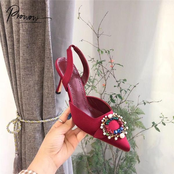 prowow black red real silk women summer sandals pointed toe crystal slip on thin high heel ladies shoes woman
prowow black red real silk women summer sandals pointed toe crystal slip on thin high heel ladies shoes woman
