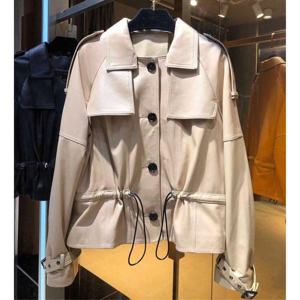 women's leather & faux autumn style england genuine coat sheepskin real elegant drawstring jackets c673, Black
women's leather & faux autumn style england genuine coat sheepskin real elegant drawstring jackets c673, Black