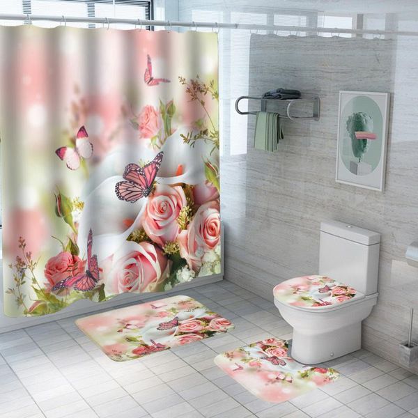 shower curtains pink flower curtain butterfly with non slip rug mat bathroom waterproof polyester hooks
shower curtains pink flower curtain butterfly with non slip rug mat bathroom waterproof polyester hooks