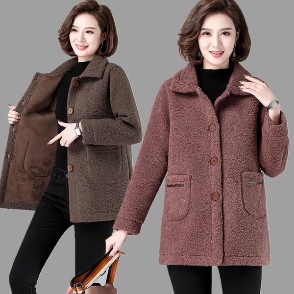 women's fur & faux middle-aged elderly winter lamb wool coat women thick warm fake fashion grain fleece plus size overcoat, Black
women's fur & faux middle-aged elderly winter lamb wool coat women thick warm fake fashion grain fleece plus size overcoat, Black