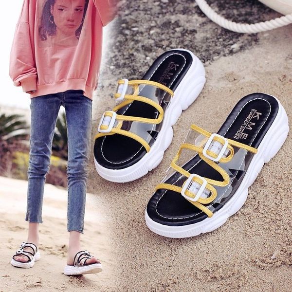 summer womens slippers transparent pvc casual bear thick platform word buckle wild flat shoes women, Black
summer womens slippers transparent pvc casual bear thick platform word buckle wild flat shoes women, Black