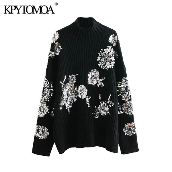 women fashion beading sequins loose knitted sweaters high collar long sleeve female pullovers chic 210420, White;black
women fashion beading sequins loose knitted sweaters high collar long sleeve female pullovers chic 210420, White;black