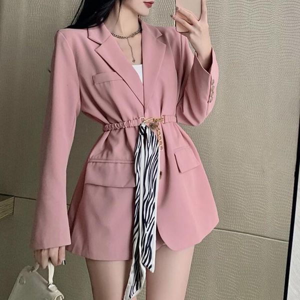 women's suits & blazers 2021 spring and autumn fashion casual long sleeve solid color temperament jacket with belt blazer coat women ca, White;black
women's suits & blazers 2021 spring and autumn fashion casual long sleeve solid color temperament jacket with belt blazer coat women ca, White;black