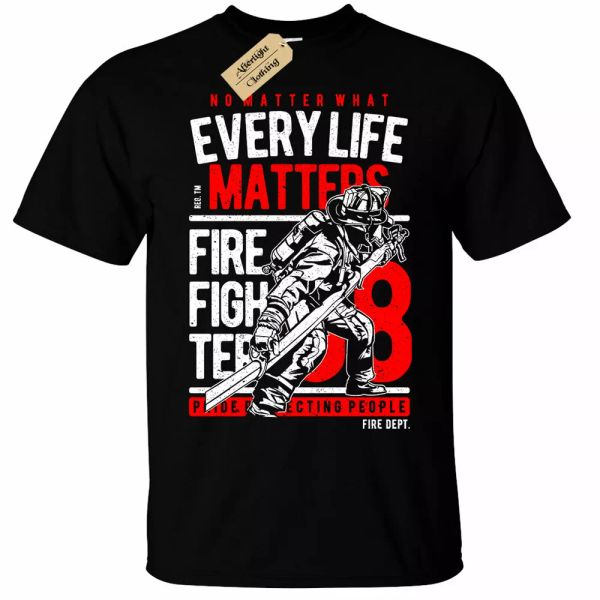 firefighter t-shirt man every life matters fireman gift firefighter, White;black