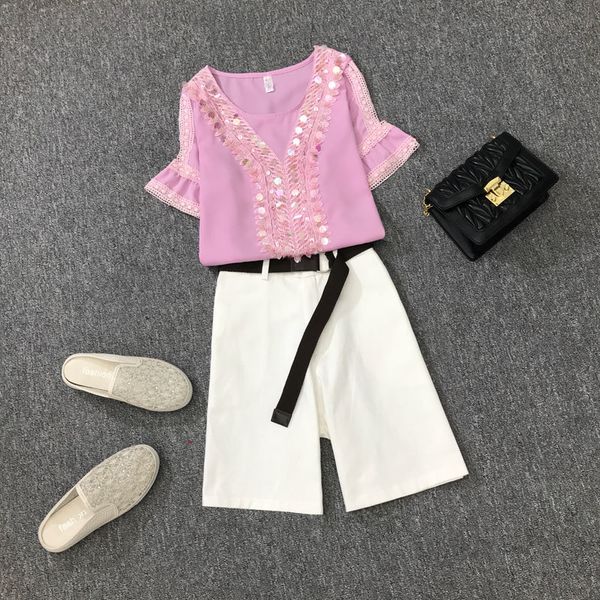 women's two piece pants 2021 summer work wear set shorts suits sequins t-shirt + casual high waist female outfit zq7r, White
women's two piece pants 2021 summer work wear set shorts suits sequins t-shirt + casual high waist female outfit zq7r, White