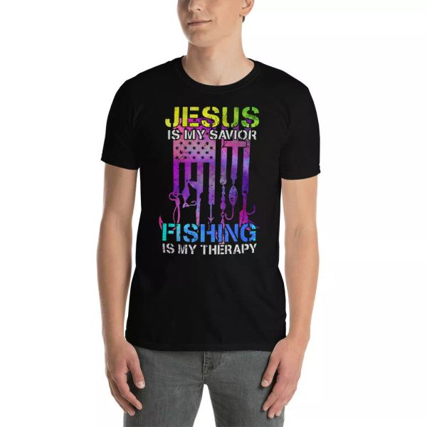 jesus is my savior fishing is my therapy cool american flag fishing fisher shirt, White;black
jesus is my savior fishing is my therapy cool american flag fishing fisher shirt, White;black