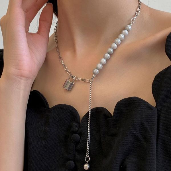 pendant necklaces shixin asymmetry stainless steel chain with lock necklace for women trendy bead choker on neck jewelry fashion, Silver
pendant necklaces shixin asymmetry stainless steel chain with lock necklace for women trendy bead choker on neck jewelry fashion, Silver