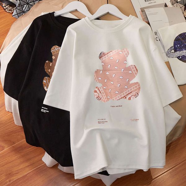 short sleeve t-shirt cotton large women's 2021 summer new loose cartoon bear, Black;gray
short sleeve t-shirt cotton large women's 2021 summer new loose cartoon bear, Black;gray