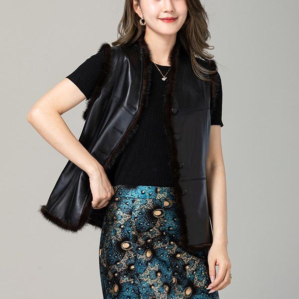 women's vests black genuine leather vest ladies sheepskin all-match show thin waistcoat women european fashion trimmed blouse parka, Black;white
women's vests black genuine leather vest ladies sheepskin all-match show thin waistcoat women european fashion trimmed blouse parka, Black;white