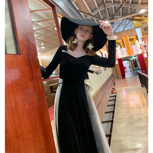 casual dresses retro original design black velvet fight mesh gauze high waist dress super fairy women's party 4ci2, Black;gray
casual dresses retro original design black velvet fight mesh gauze high waist dress super fairy women's party 4ci2, Black;gray