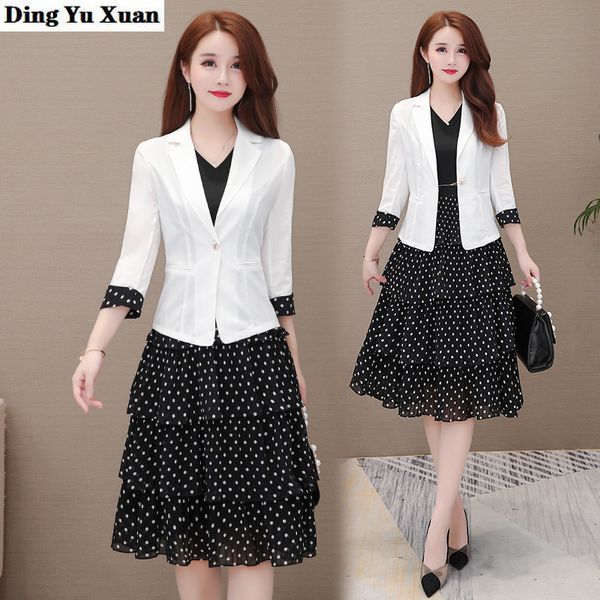 spring summer woman office work blazer dress suit for women white jacket and black knee-length dresses 2 two pieces set 201009, White;black
spring summer woman office work blazer dress suit for women white jacket and black knee-length dresses 2 two pieces set 201009, White;black