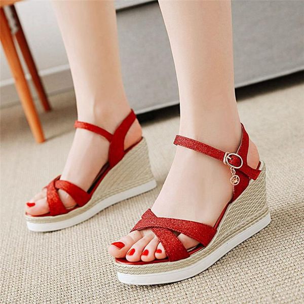 shoes woman platform sandals wedges high heels ankle strap summer 2021 open toe bling glitter ladies red 33 42 43, Black
shoes woman platform sandals wedges high heels ankle strap summer 2021 open toe bling glitter ladies red 33 42 43, Black