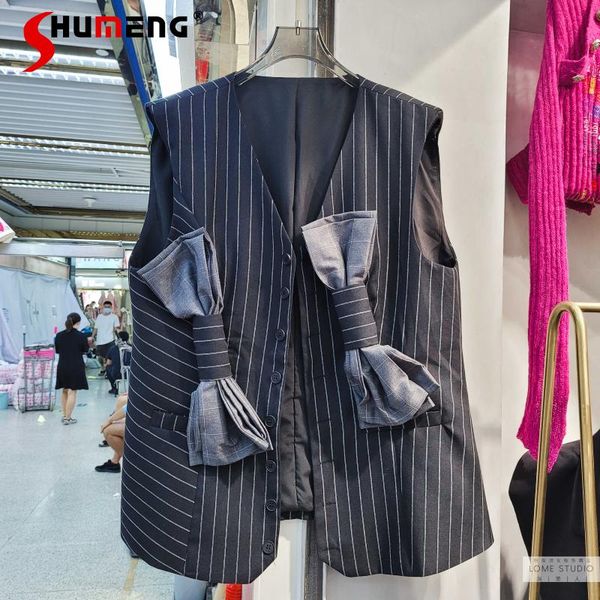 women's vests european 2021 autumn fashion striped bow decoration v-neck loose figure flattering vest for women, Black;white
women's vests european 2021 autumn fashion striped bow decoration v-neck loose figure flattering vest for women, Black;white