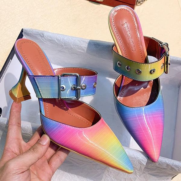slippers us4-10 womens pointed toe belt buckle rainbow match colors strange high heel slipper slides slingbacks shoes plus size m25, Black
slippers us4-10 womens pointed toe belt buckle rainbow match colors strange high heel slipper slides slingbacks shoes plus size m25, Black