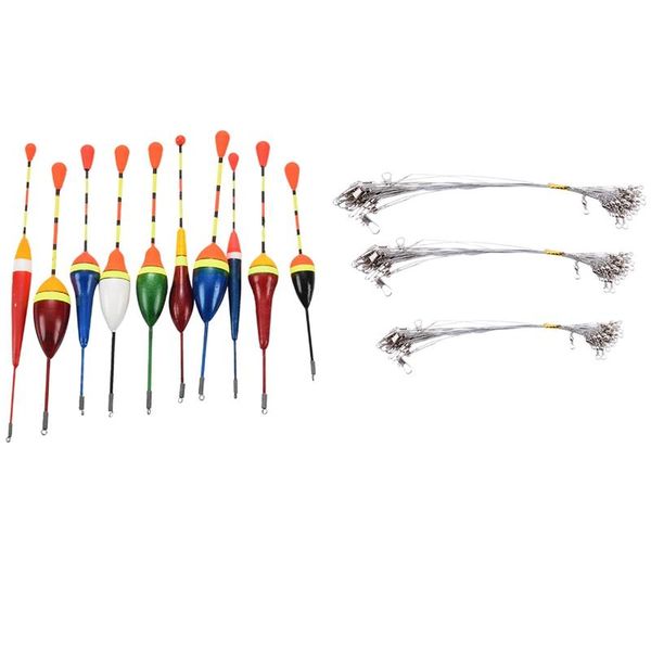 10pcs fishing floats set buoy bobber fluctuate & 1set leader wire tooth proof stainless steel with swivels snap braid line
10pcs fishing floats set buoy bobber fluctuate & 1set leader wire tooth proof stainless steel with swivels snap braid line