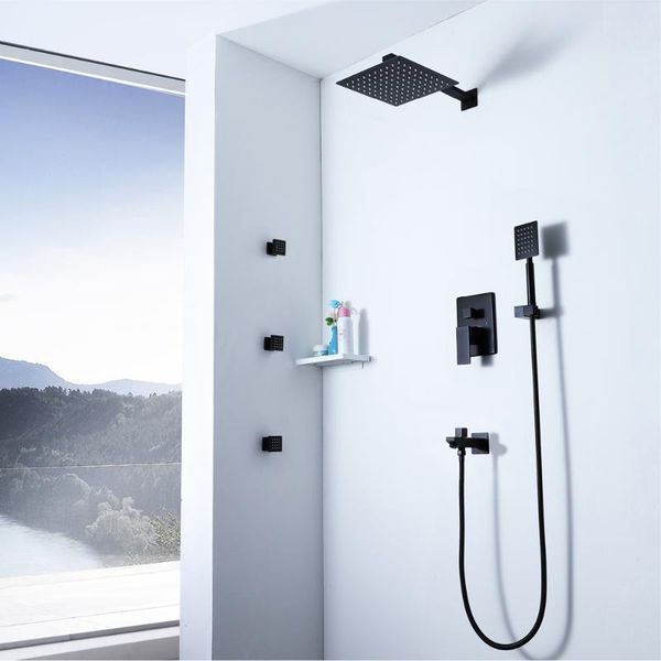 black ultra-thin rainfall showerhead cold brass embedded shower valve bathroom faucets with body jets massage sets
black ultra-thin rainfall showerhead cold brass embedded shower valve bathroom faucets with body jets massage sets