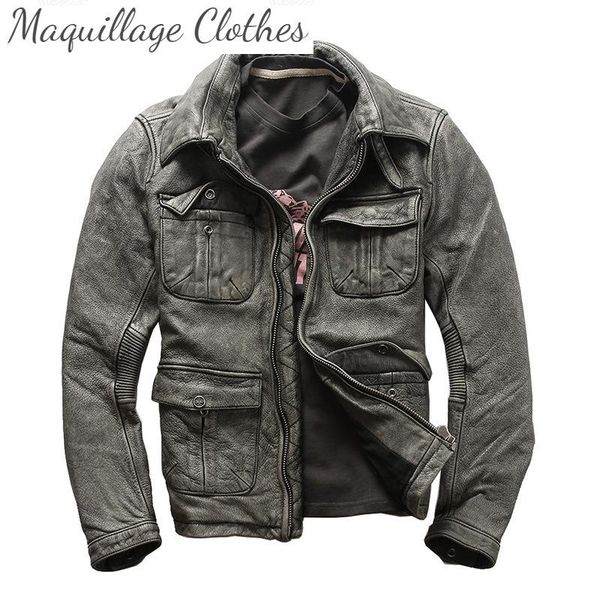 men's genuine leather jacket cowhide motorcycle jackets retro multi-pocket coat suit for men & faux, Black
men's genuine leather jacket cowhide motorcycle jackets retro multi-pocket coat suit for men & faux, Black