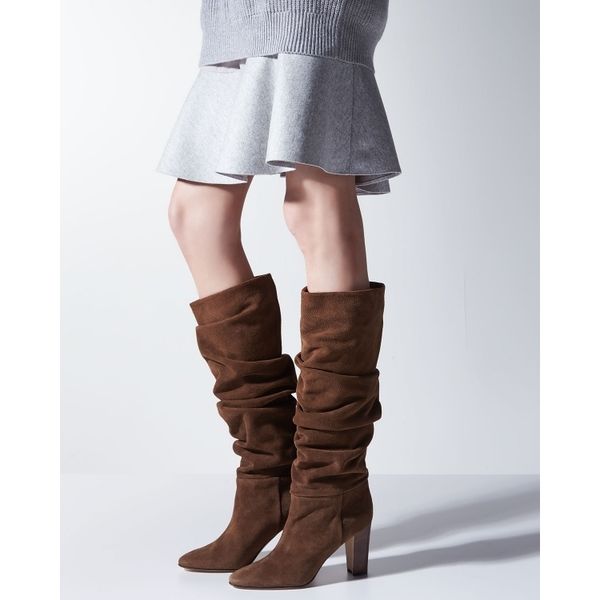 boot fancy suede leather coffee chunky heeled brown bent knee tall women's heels plied high gladiator boots, Black
boot fancy suede leather coffee chunky heeled brown bent knee tall women's heels plied high gladiator boots, Black