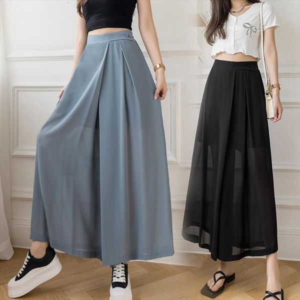 summer korean large size women capri chiffon elegant trousers high waist wide leg casual culottes for, Black;white
summer korean large size women capri chiffon elegant trousers high waist wide leg casual culottes for, Black;white