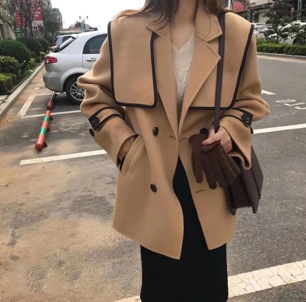 women's wool & blends warm healing temperament shawl tweed coat thickened double-sided ni 2021, Black
women's wool & blends warm healing temperament shawl tweed coat thickened double-sided ni 2021, Black