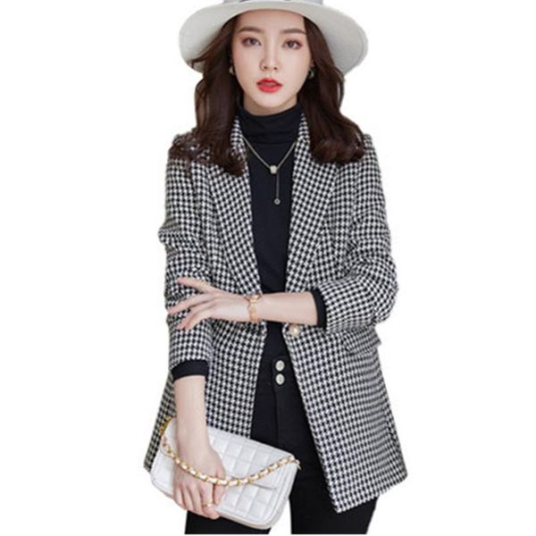 women's wool & blends houndstooth woolen coat autumn and winter 2021 korean style slim temperament fashion suit a566, Black
women's wool & blends houndstooth woolen coat autumn and winter 2021 korean style slim temperament fashion suit a566, Black