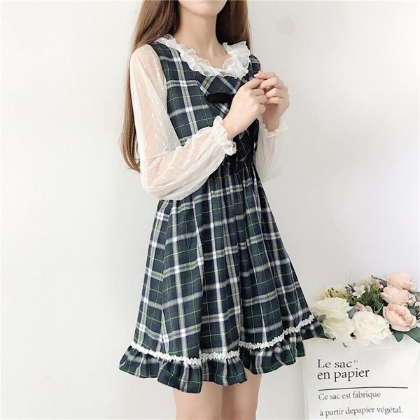 japanese preppy style spring summer women sundress elegant plaid sleeveless dress cute kawaii ruffles crochet bow girl's dresses casual, Black;gray
japanese preppy style spring summer women sundress elegant plaid sleeveless dress cute kawaii ruffles crochet bow girl's dresses casual, Black;gray