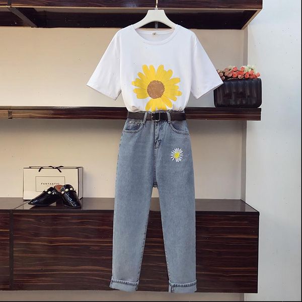 women tracksuits plus size t shirts jeans sets summer daisy loose cotton denim embroidery belt pants suits s 3xl, Gray
women tracksuits plus size t shirts jeans sets summer daisy loose cotton denim embroidery belt pants suits s 3xl, Gray