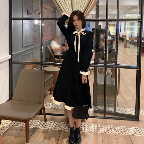 casual dresses autumn women dress vintage corduroy patchwork ruffles bow collar black female bing 2021 vestidos invierno, Black;gray
casual dresses autumn women dress vintage corduroy patchwork ruffles bow collar black female bing 2021 vestidos invierno, Black;gray