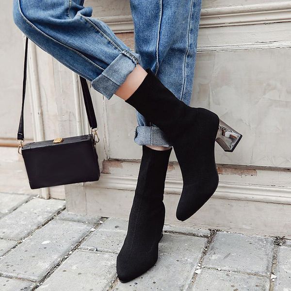 boots 2021 fashion woman's sock pointed toe chunky heel mid calf ladies shoes slip on mesh hollow out female footwear autumn, Black
boots 2021 fashion woman's sock pointed toe chunky heel mid calf ladies shoes slip on mesh hollow out female footwear autumn, Black