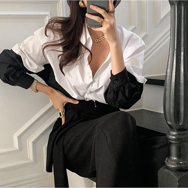 women's blouses & shirts 2021 korean chic fashion loose contrast cotton shirt blouse casual lapel collar female white black
women's blouses & shirts 2021 korean chic fashion loose contrast cotton shirt blouse casual lapel collar female white black